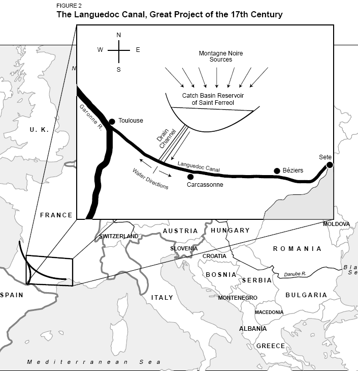 Map of waterways initiated by Mazarin and Colbert