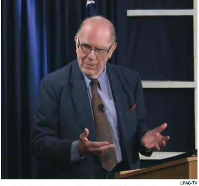 LPAC-TV | Lyndon LaRouche during a webcast, Aug. 8, 2014. &ldquo;There is one thing to be said about Mr. LaRouche,&rdquo; said Zepp-LaRouche, &ldquo;and that is that he has,
unlike anybody else I know, a unique ability to characterize and recognize historical developments when they newly occur.&rdquo;